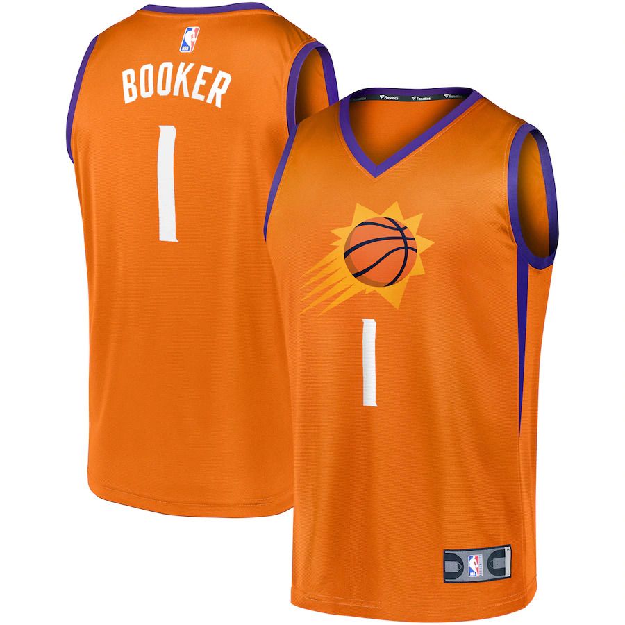 Men Phoenix Suns #1 Devin Booker Fanatics Branded Orange Fast Break Team Replica NBA Jersey->phoenix suns->NBA Jersey